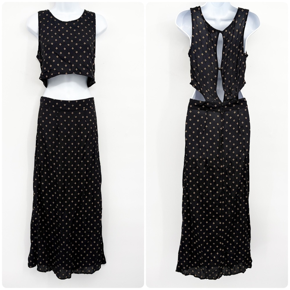 Flynn Skye Womens Black Diamond Print Coachella Boho Cutout Maxi Dress Size S